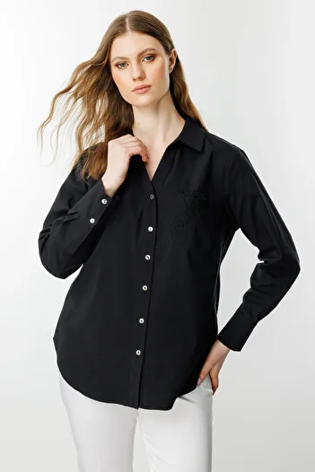 Ekol Polo Neck Rose Embroidered Pocket Shirt