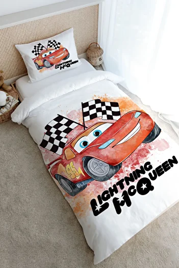 Tuğba Kuğu Single Duvet Cover Set (160X220) - Cartoon Series - Racer Lightning