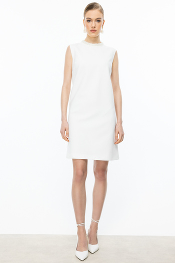 Ekol Mini Length Dress with Rhinestone Neckline