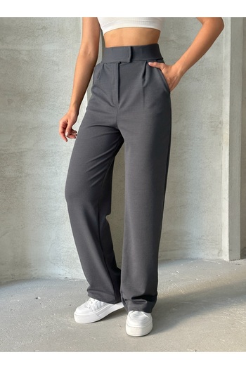 BEJNA Women's Anthracite Velcro Lycra Palazzo Trousers