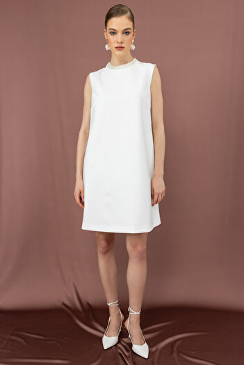 Ekol Mini Length Dress with Rhinestone Neckline