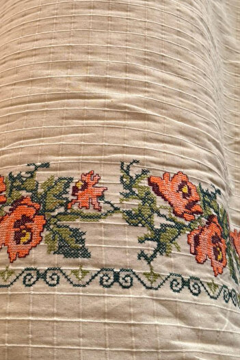 KAMİZ Cross Stitched Monika Fabric-Curtain-Fon-Authentic Curtain Fabric-Runner 100X210 cm Orange