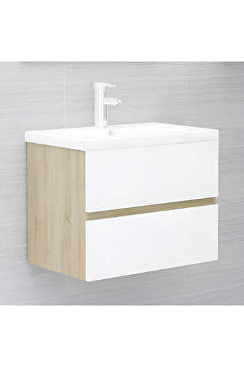 KRM HOME Suntalam alt bölümü çekmeceli lavabo dolabı(BEYAZ-MEŞE)(LAVABOSUZ)