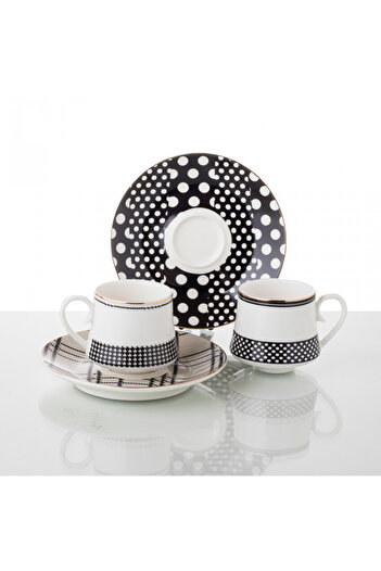 HIC Porcelain Turkish Coffee Cup Set 4 Pieces With Gold Decoration
