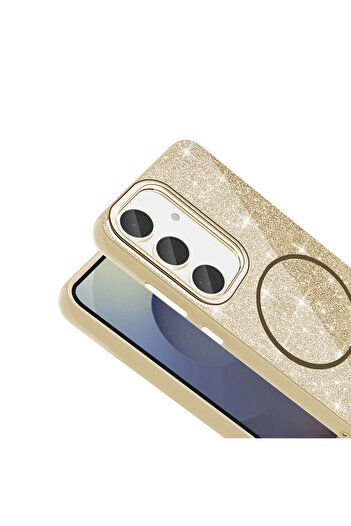 Rivor Samsung Galaxy S24 FE Kılıf Kamera Çıkıntılı Magsafe Şarj Özellikli Parlayan Simli Silikon Kapak