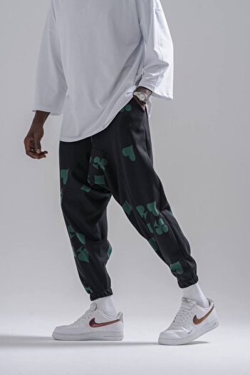 Superbluemexico Men's Patterned Elastic Carrot Baggy Trousers