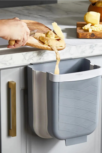 Melkan Home Foldable Hanging Kitchen Undercounter Trash Can - Concealable Accordion Trash Can in the Cabinet |   Gray