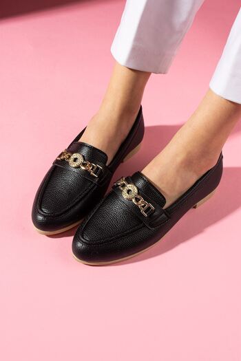 FUGA MODA Meralis Black Round Object Detail Accessories Casual Shoes Loafer Babet