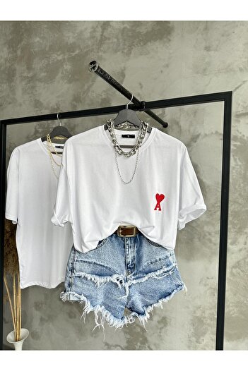 FERZOLAİO Unisex White T-Shirt with Heart