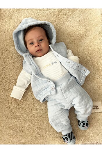 Caramell ERKEK BEBEK KAPİTONE  3 LÜ TAKIM YELEK BODY PANTOLON %100 PAMUK