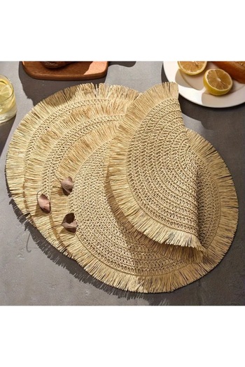 Handmade 4 Handmade Jute Round Placemats for Dining Table, Office and Small Tables, Diameter 38 cm - Brown