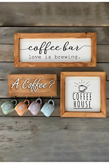 Wooden Factory Coffee Bar Coffee Corner with Cup Hanger Wall Decoration and Kitchen Ornaments, Wooden Board Set