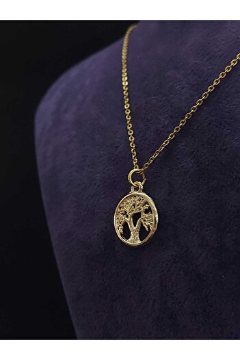 sarıyer silver Yaşam Ağacı Model Hayat Ağacı Figürlü Minimal Altın Kaplama Taşsız Çelik Kolye