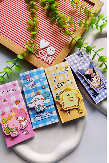 Nisankids Kuromi-My Melody-Cinnamaroll-Pompompurrin Velcro Post-It Notebook