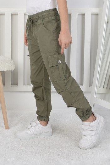 e-çocuk Boy's Khaki Trousers with Commander Pockets and Elastic Waist 2521