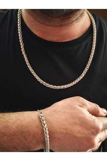 Kusakli Set of 2 Thick King Model Men's Chain Necklace and Bracelet