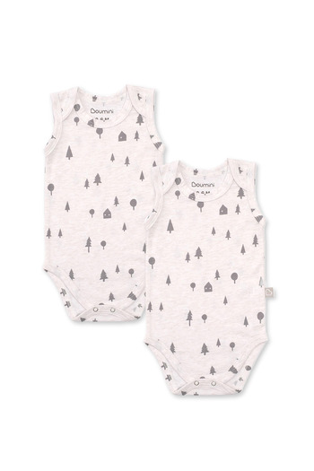 Boumini Beige Colored 2-Piece Baby Cotton Snap Athlete Body Set - Pine Forest