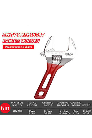 Choice DHGDPDD6 DELIXI ELECTRIC Short Handle Wrench，Big Opening Ratchet Wheel Adjustable Bathroom Wrench，fo