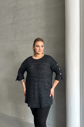Stil Diva Plus Size Half Sleeve Crew Neck Button Detailed Pullover Sweater 303691