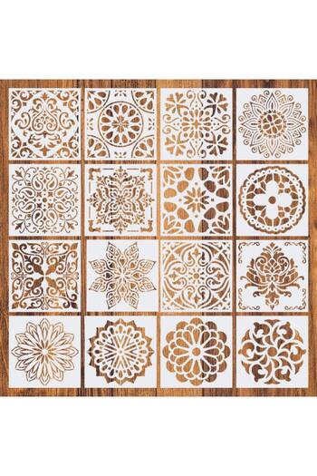 Choice A 16Pcs/Set Mandala Stencils,15cm Mandala Dot Painting Stencils for DIY Home Decoration Drawing Scr.