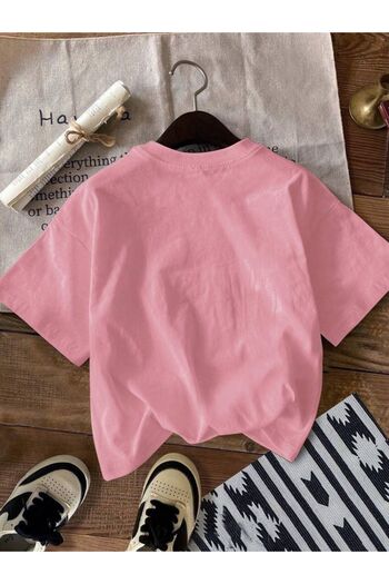 Trendseninle Pink California Bear Printed Oversize T-Shirt