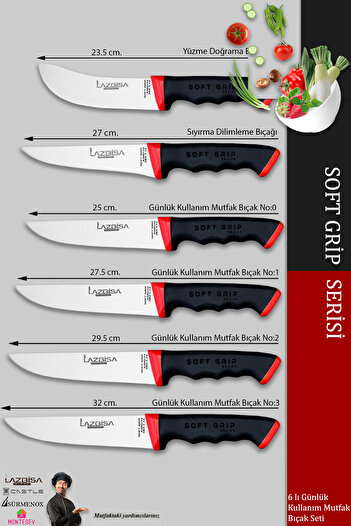 LAZBİSA Soft Grip Mutfak Bıçak Seti Et Ekmek Sebze Bıçağı 6 Lı Set Günlük Kullanım ( Mtf-060 )