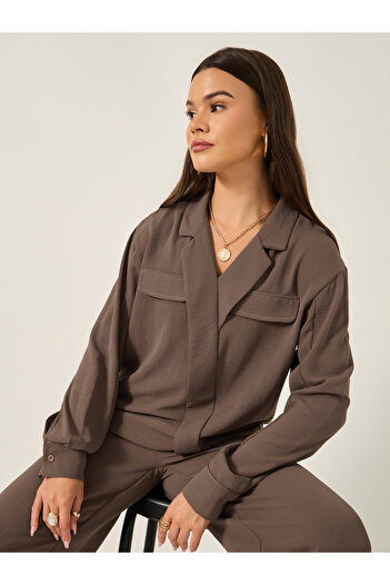 Styli Solid Oversized Wrap Blouse with Notch collar Detail