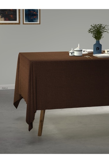 Perle Brown Linen Textured Tablecloth