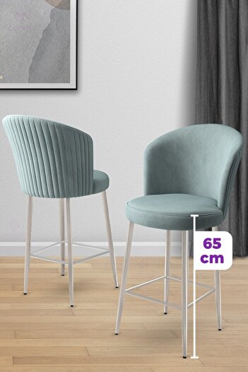 Canisa Alte Serisi 1 Adet Babyface Kumaş 65 cm Krom Kaplama Ayaklı Su Yeşili Bar Sandalyesi
