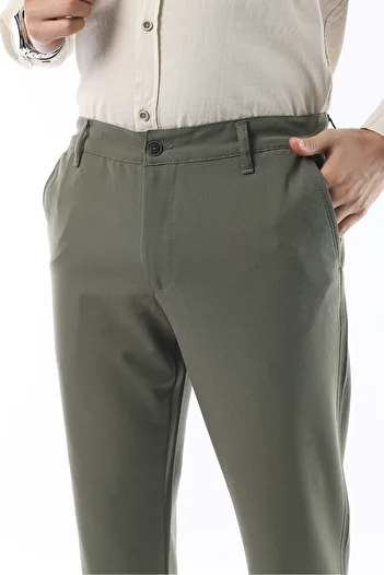 İDS COLLECTİON Men's Khaki Color Straight Cut Quality Flexible Lycra Ankle Length Fabric Trousers