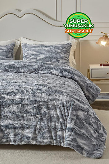 Evlen Home Collection Fur Quilt Double (Sided) Personality Sleeping Set Soft Filled Wellsoft Plush 3 Pieces Mias