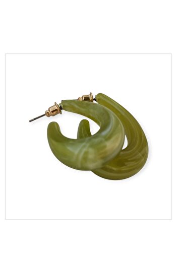 Bujiteri Acrylic Long C-Shaped Green Color Earrings 3.5cm
