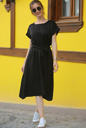 armonika Rochie de damă neagră cu talie elastică ARM-18Y001133