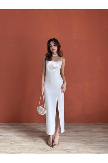 Mooi Butik SONYA Maxi Elbise 8770 - Beyaz