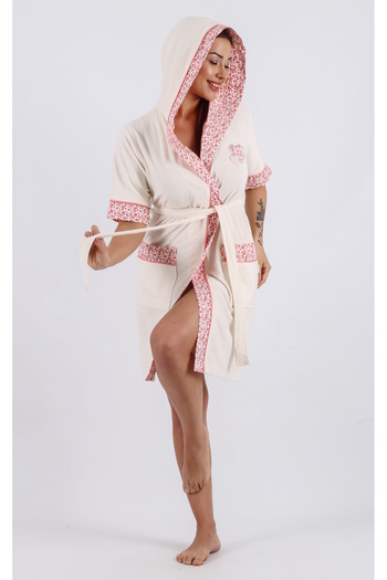 Nuşa Heart Embroidered Floral Bamboo Cotton Dressing Gown