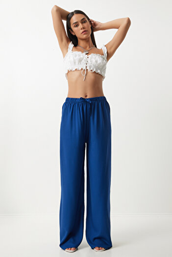 Lovelyİstanbul Navy Blue Palazzo Viscose Trousers - Lbh0003
