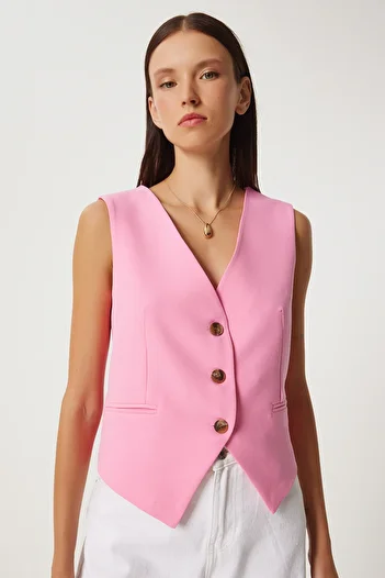 Lovelyİstanbul Pink V-Neck Woven Vest - Llv0004