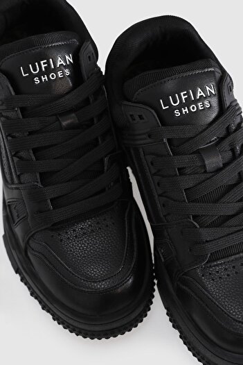 Lufian Genuine Leather Lace-Up Men's Sneaker Daily Casual Shoes Black