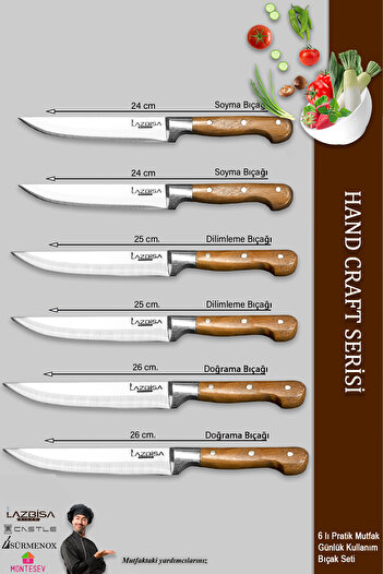 LAZBİSA Hand Craft Mutfak Bıçak Seti Et Ekmek Sebze Meyve Bıçağı 6 Lı Set Günlük Kullanım ( Mtf-001 )