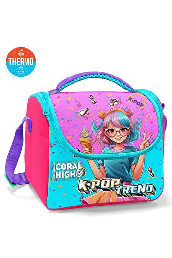 Coral High Kids Pink Turquoise K-Pop Patterned Thermo Lunchbox 12788