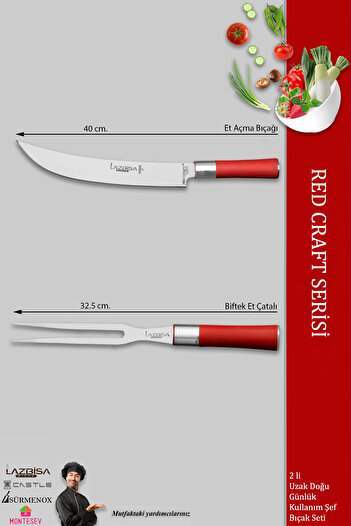 LAZBİSA Red Craft Serisi Mutfak Şef Bıçak Seti Et Tavuk Balık Bıçağı Günlük Kullanım (MFT-127)