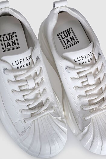 Lufian Genuine Leather Lace-Up High Sole Women's Sneaker Shoes White