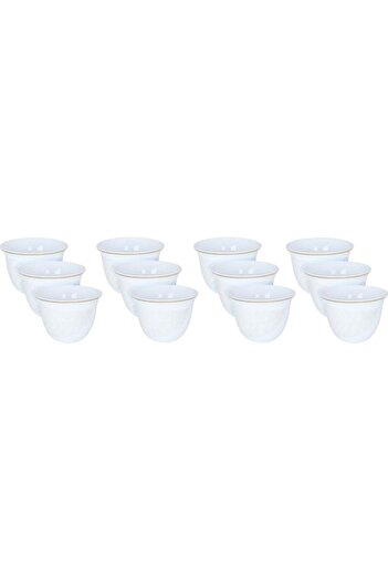 ALSAIF Porcelain Arabic Coffee Cups Set Leaf Pattern 12 Pieces White