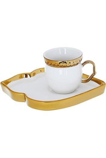 ALSAIF Porcelain Coffee Cups And Saucers Set 12 Pieces Golden White