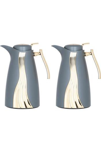 ALSAIF Karma Plastic Thermos Set 1 Liter Dark Grey
