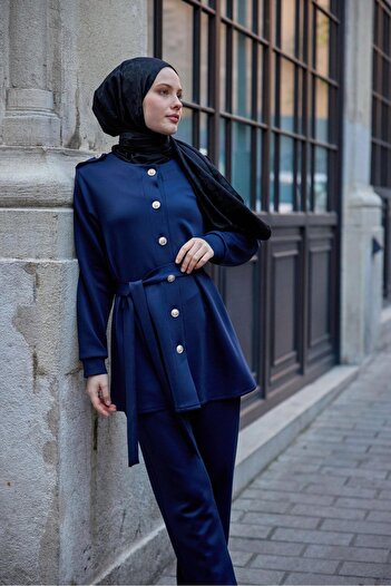 LOCCO Navy Blue Women's Double Suit - with Epaulettes and Belt