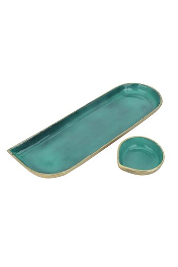 ALSAIF Porcelain Serving Plate 38 X 13 X 3 Cm With A Small Bowl Green