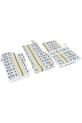 ALSAIF Fabric Towel Set 4 Pieces Yellow And White