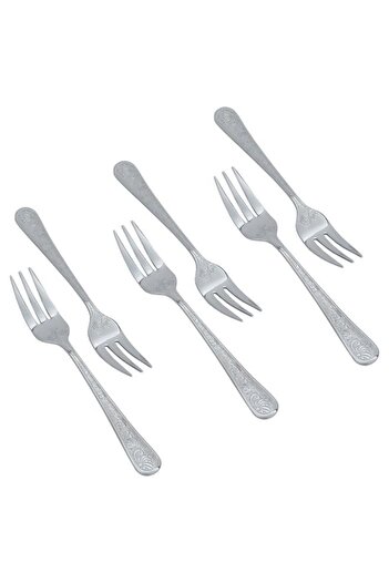 ALSAIF Steel Sweet Fork Set 6 Pieces Wooded Silver