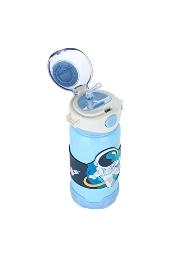 ALSAIF Plastic Water Bottle For Children 500 Ml Astronaut Shape Straw Blue